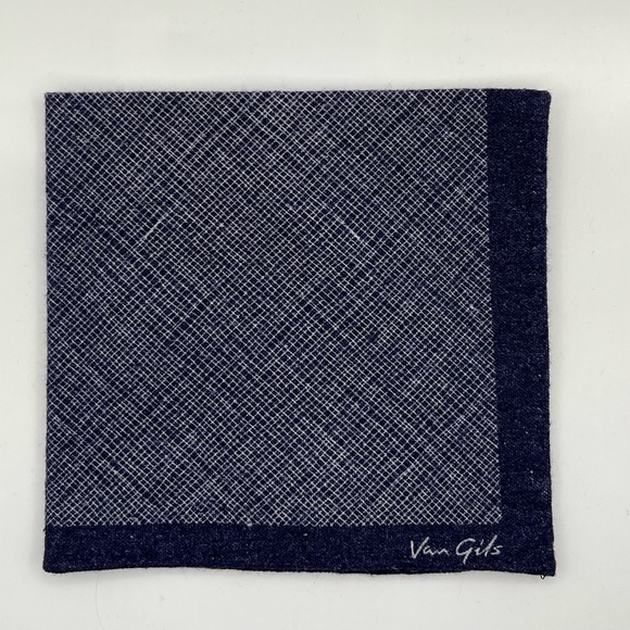 New Without Tags Van Gils Pocket Square  Blue - White. (10X10) Cotton. - Picture 1 of 7